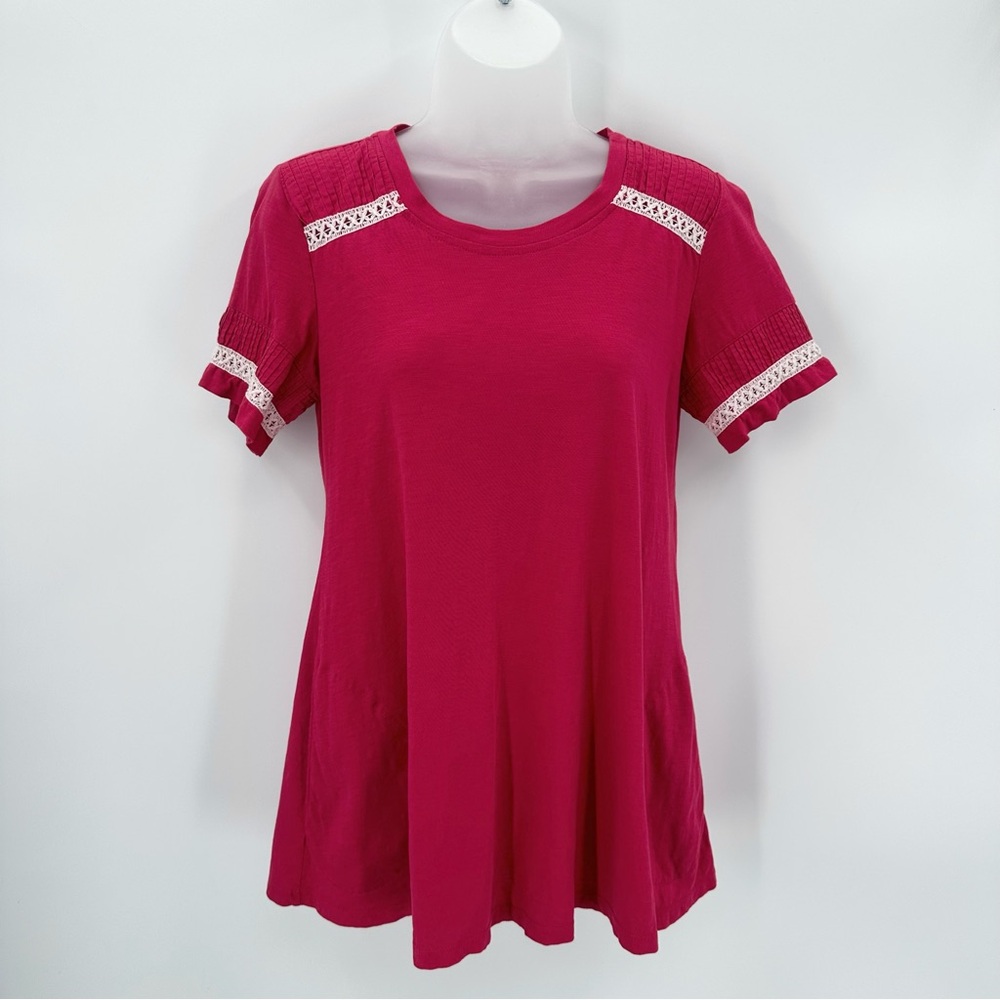 LOGO Lori Goldstein Top Womens XXS Pink Short Slv Cotton Swing Tee Tunic Cotton